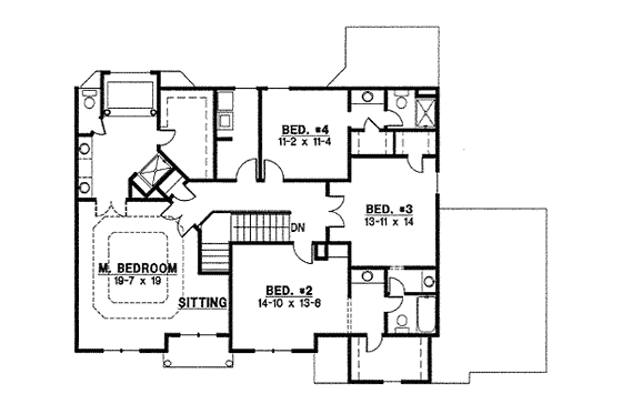 Floor Plan - Upper Floor for Traditional House Plan #67-818 - 4 bed, 3 bath
