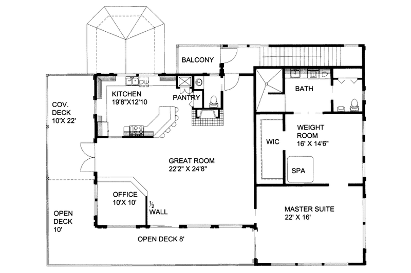 House Blueprint - Floor Plan - Main Floor for Bungalow House Plan #117-671 - 1 bed, 2.5 bath