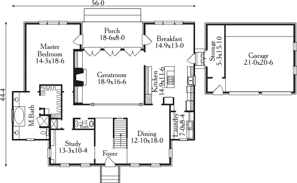 Architectural House Design - Southern Floor Plan - Main Floor Plan #406-223