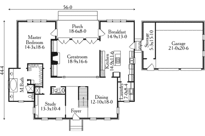 Architectural House Design - Floor Plan - Main Floor for Southern House Plan #406-223 - 3 bed, 3.5 bath