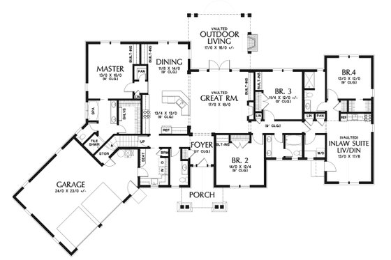 Floor Plan - Main Floor for Craftsman House Plan #48-945 - 4 bed, 3.5 bath