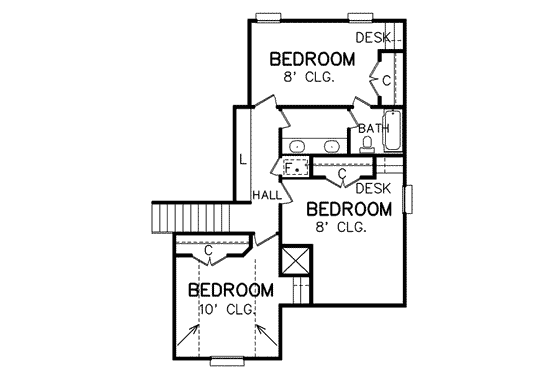Floor Plan - Upper Floor for Traditional House Plan #65-199 - 4 bed, 2.5 bath
