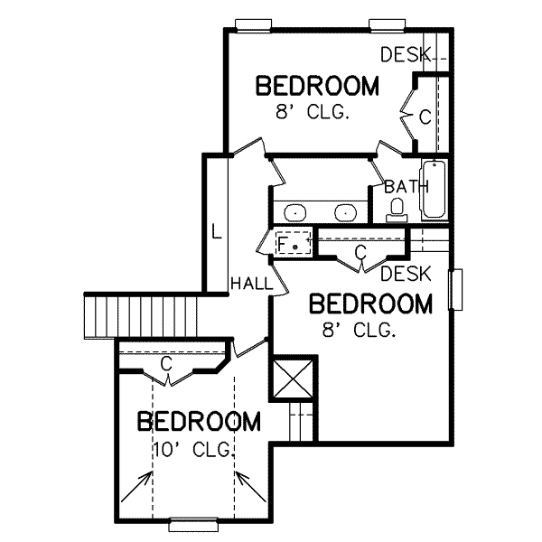 Traditional Floor Plan - Upper Floor Plan #65-199