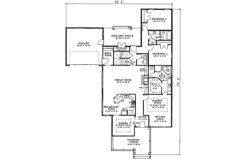 Dream House Plan - Floor Plan - Main Floor for Country House Plan #17-1102 - 3 bed, 2 bath