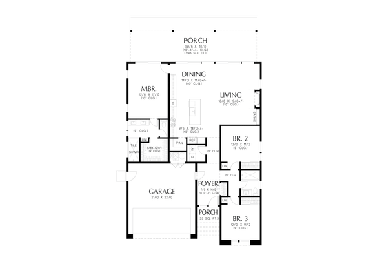 Floor Plan - Main Floor for Contemporary House Plan #48-1125 - 3 bed, 2 bath