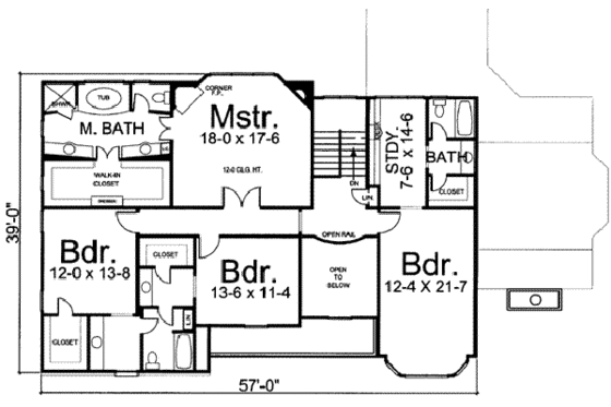 Floor Plan - Upper Floor for European House Plan #119-136 - 4 bed, 3.5 bath