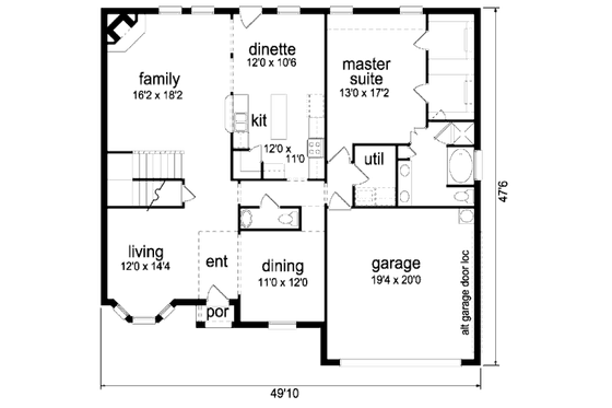 Floor Plan - Main Floor for Traditional House Plan #84-386 - 5 bed, 2.5 bath