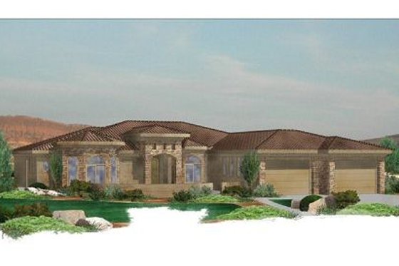 Exterior - Front Elevation for Mediterranean House Plan #24-253 - 5 bed, 3 bath