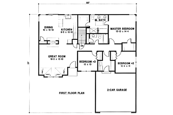 Floor Plan - Main Floor for Traditional House Plan #67-120 - 3 bed, 2 bath