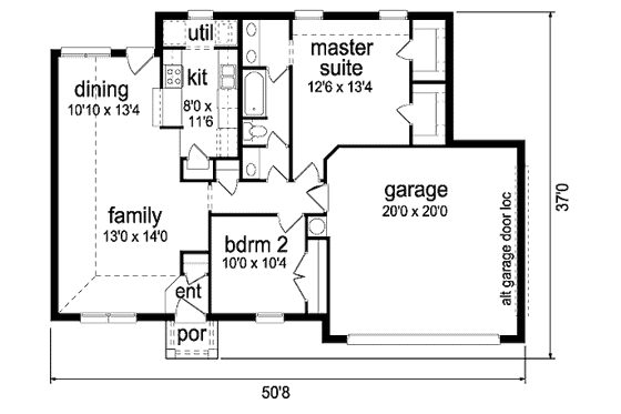 Floor Plan - Main Floor for Traditional House Plan #84-294 - 2 bed, 1 bath