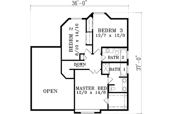 Floor Plan - Upper Floor for Traditional House Plan #1-1372 - 4 bed, 3 bath