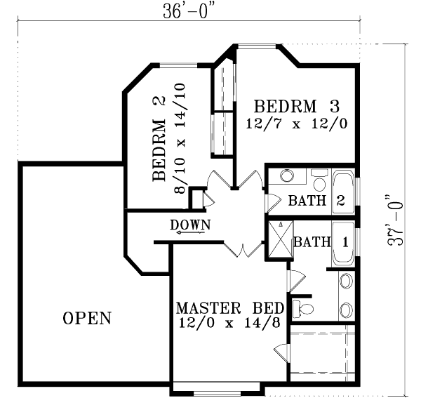 Traditional Floor Plan - Upper Floor Plan #1-1372