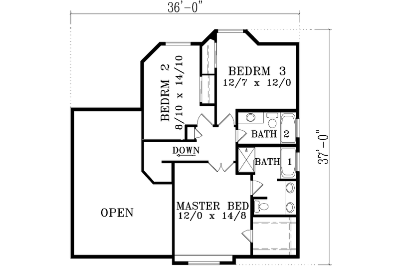 House Blueprint - Floor Plan - Upper Floor for Traditional House Plan #1-1372 - 4 bed, 3 bath