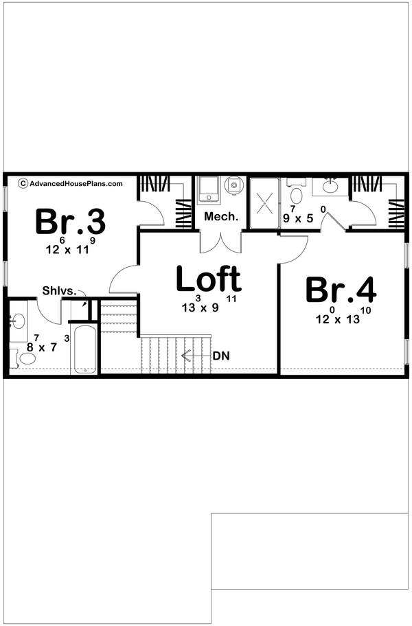 Architectural House Design - Floor Plan - Upper Floor for Craftsman House Plan #455-795 - 4 bed, 4 bath
