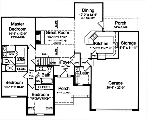 Home Plan - Ranch style house plans, main level floor plan