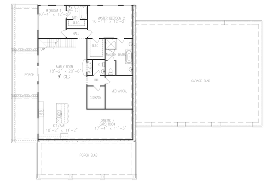 Floor Plan - Lower Floor for Craftsman House Plan #54-500 - 3 bed, 3.5 bath