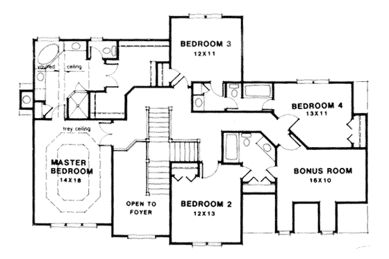 Floor Plan - Upper Floor for Southern House Plan #129-131 - 4 bed, 3.5 bath