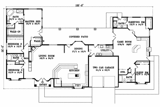 Floor Plan - Main Floor for Mediterranean House Plan #1-1026 - 5 bed, 4 bath