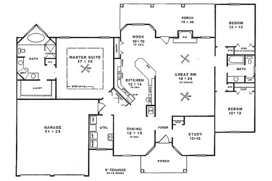 Floor Plan - Main Floor for Mediterranean House Plan #14-106 - 3 bed, 2 bath
