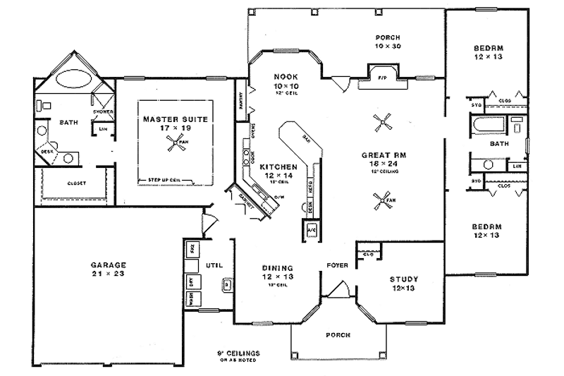 Home Plan - Floor Plan - Main Floor for Mediterranean House Plan #14-106 - 3 bed, 2 bath