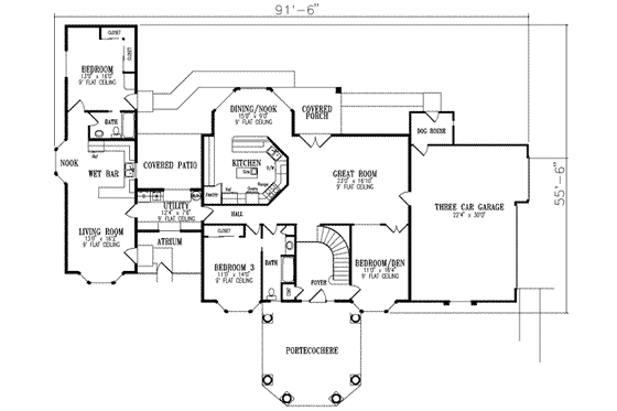 Floor Plan - Main Floor for Adobe / Southwestern House Plan #1-835 - 5 bed, 4 bath