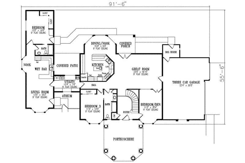 House Blueprint - Floor Plan - Main Floor for Adobe / Southwestern House Plan #1-835 - 5 bed, 4 bath