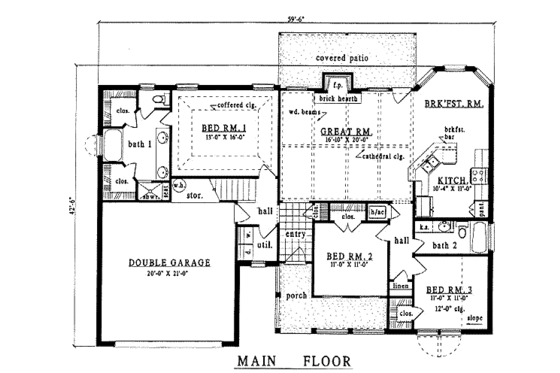 Floor Plan - Main Floor for Country House Plan #42-167 - 3 bed, 2 bath