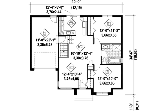 Floor Plan - Main Floor for Contemporary House Plan #25-4275 - 2 bed, 1 bath