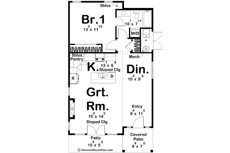 House Blueprint - Floor Plan - Main Floor for Modern House Plan #455-441 - 1 bed, 1 bath