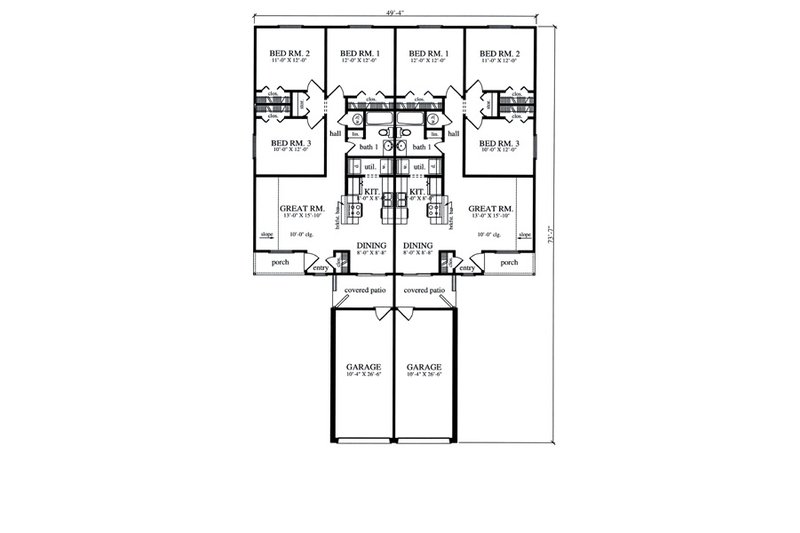 House Blueprint - Floor Plan - Main Floor for Country House Plan #42-374 - 3 bed, 1 bath