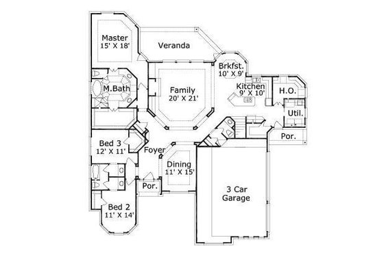 Floor Plan - Main Floor for European House Plan #411-406 - 3 bed, 2.5 bath