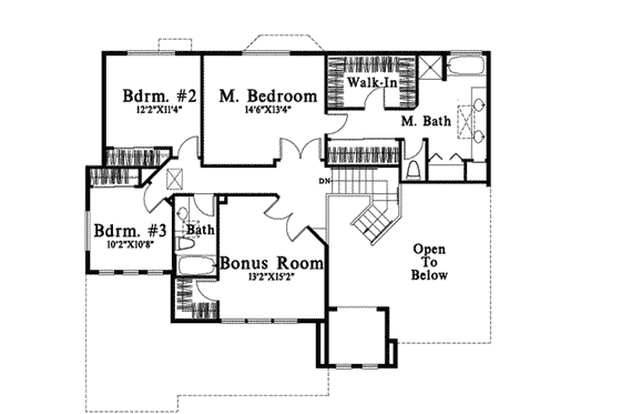 Floor Plan - Upper Floor for Traditional House Plan #78-173 - 3 bed, 2.5 bath
