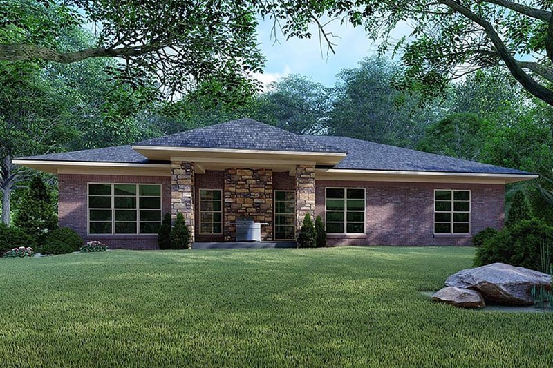 Home Plan - Exterior - Rear Elevation for Mediterranean House Plan #923-124 - 4 bed, 2 bath