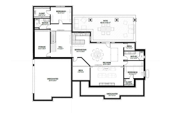 Floor Plan - Lower Floor for Farmhouse House Plan #1069-41 - 3 bed, 2.5 bath
