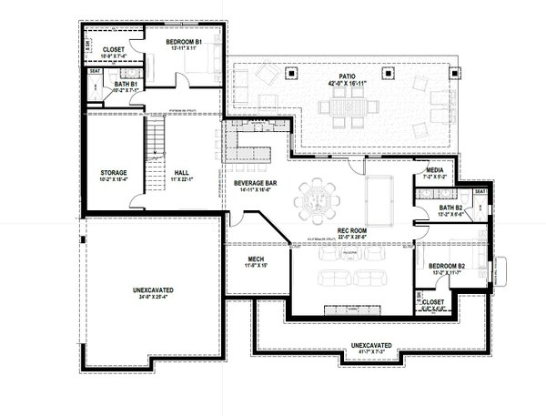 Architectural House Design - Farmhouse Floor Plan - Lower Floor Plan #1069-41
