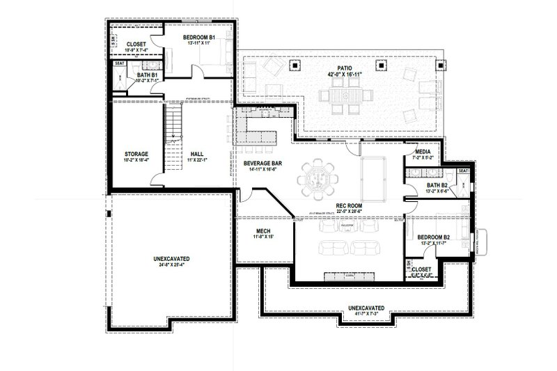 Home Plan - Floor Plan - Lower Floor for Farmhouse House Plan #1069-41 - 3 bed, 2.5 bath