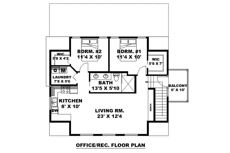 House Design - Floor Plan - Main Floor for Traditional House Plan #117-1070 - 2 bed, 1.5 bath