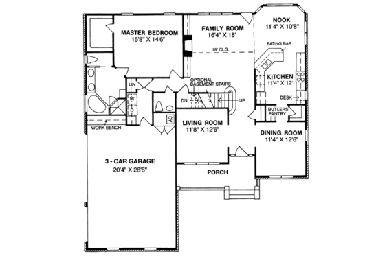 Floor Plan - Main Floor for Traditional House Plan #20-232 - 4 bed, 2.5 bath