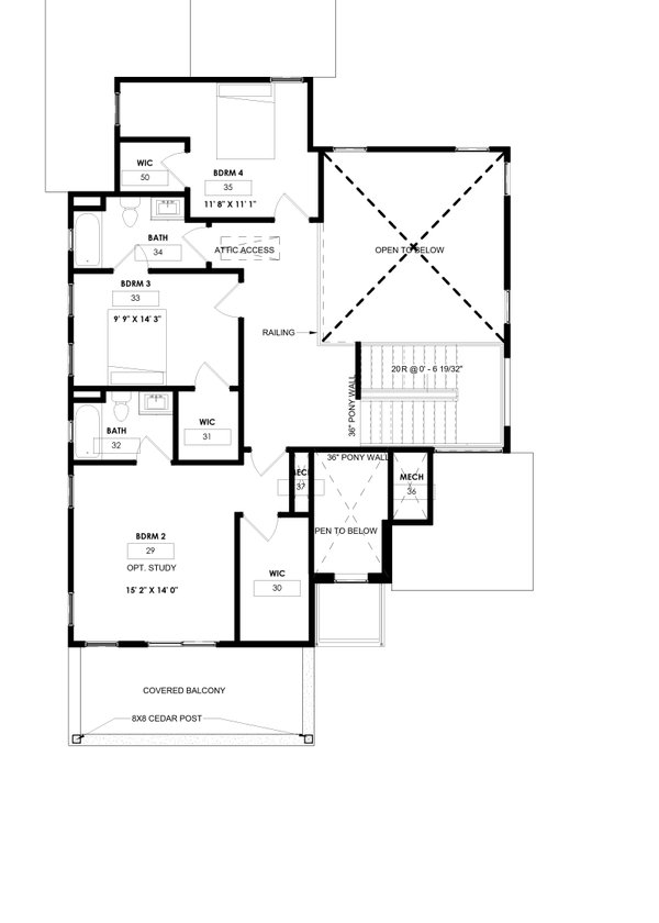 Home Plan - Floor Plan - Upper Floor for Contemporary House Plan #1129-15 - 4 bed, 3.5 bath
