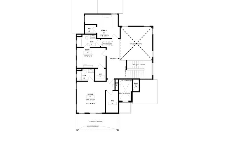 Home Plan - Floor Plan - Upper Floor for Contemporary House Plan #1129-15 - 4 bed, 3.5 bath