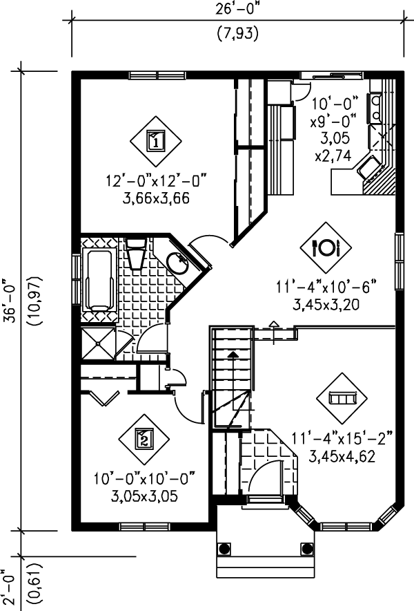 House Blueprint - European Floor Plan - Main Floor Plan #25-1002