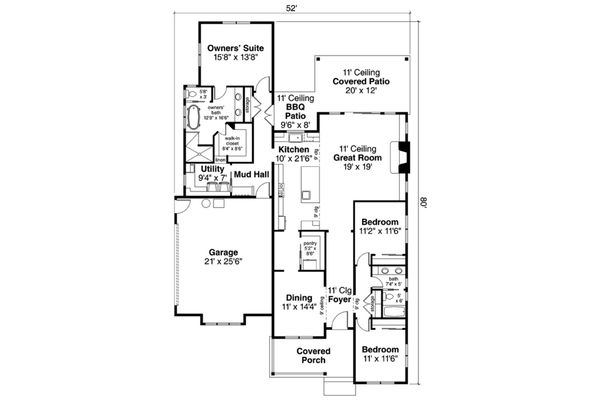 House Plan Design - Ranch Floor Plan - Main Floor Plan #124-1108
