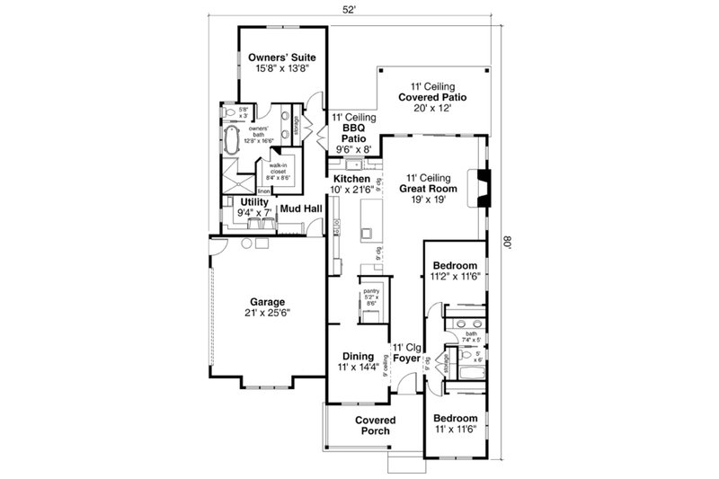 Architectural House Design - Floor Plan - Main Floor for Ranch House Plan #124-1108 - 3 bed, 2 bath