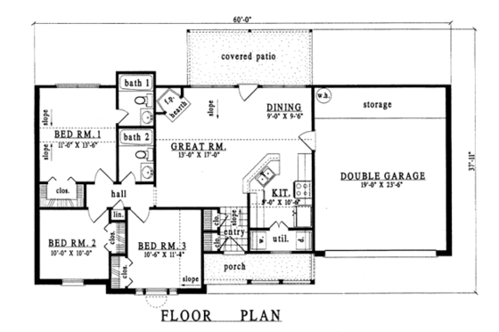 Floor Plan - Main Floor for Traditional House Plan #42-182 - 3 bed, 2 bath