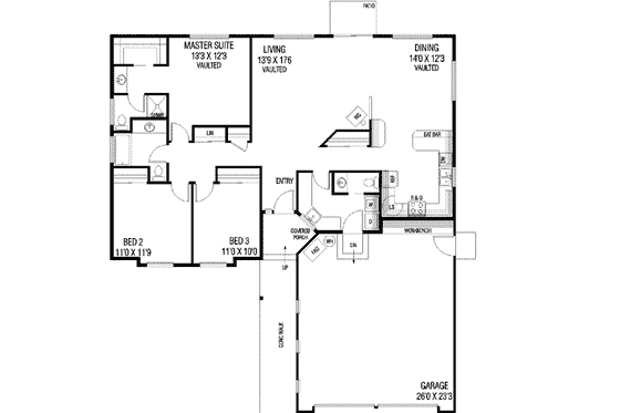 Floor Plan - Main Floor for Ranch House Plan #60-350 - 3 bed, 2.5 bath