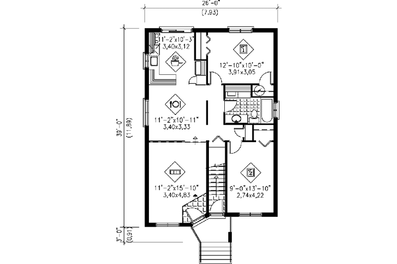 Dream House Plan - Floor Plan - Main Floor for Contemporary House Plan #25-373 - 2 bed, 1 bath