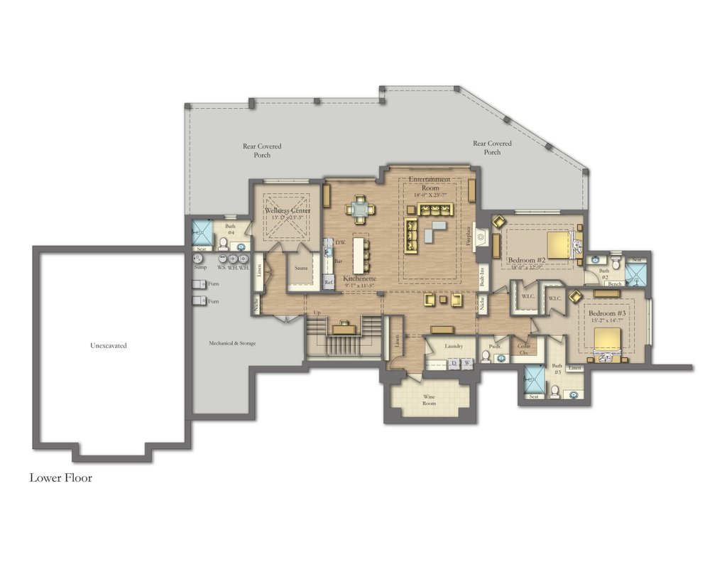 Floor Plan - Lower Floor for Modern House Plan #1057-50 - 4 bed, 4.5 bath