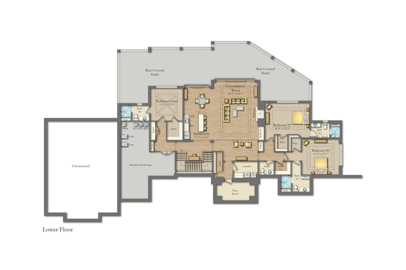 Home Plan - Floor Plan - Lower Floor for Modern House Plan #1057-50 - 4 bed, 4.5 bath