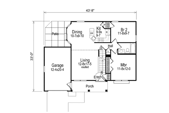 Floor Plan - Main Floor for Cottage House Plan #57-156 - 4 bed, 2 bath