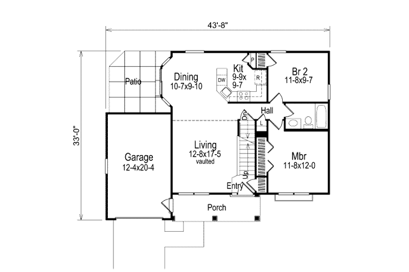 House Blueprint - Floor Plan - Main Floor for Cottage House Plan #57-156 - 4 bed, 2 bath